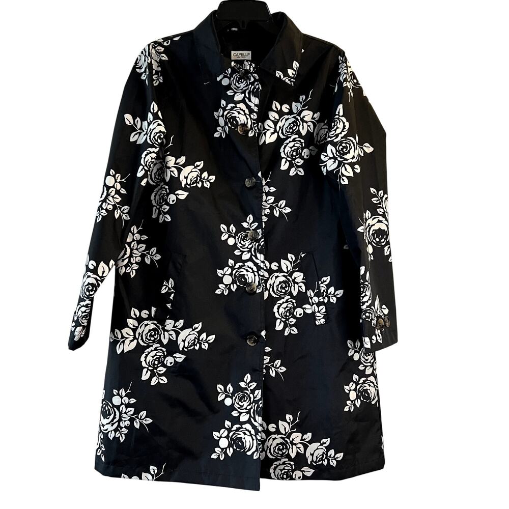 capelli new york trench coat floral roses black white size S - Picture 4 of 6